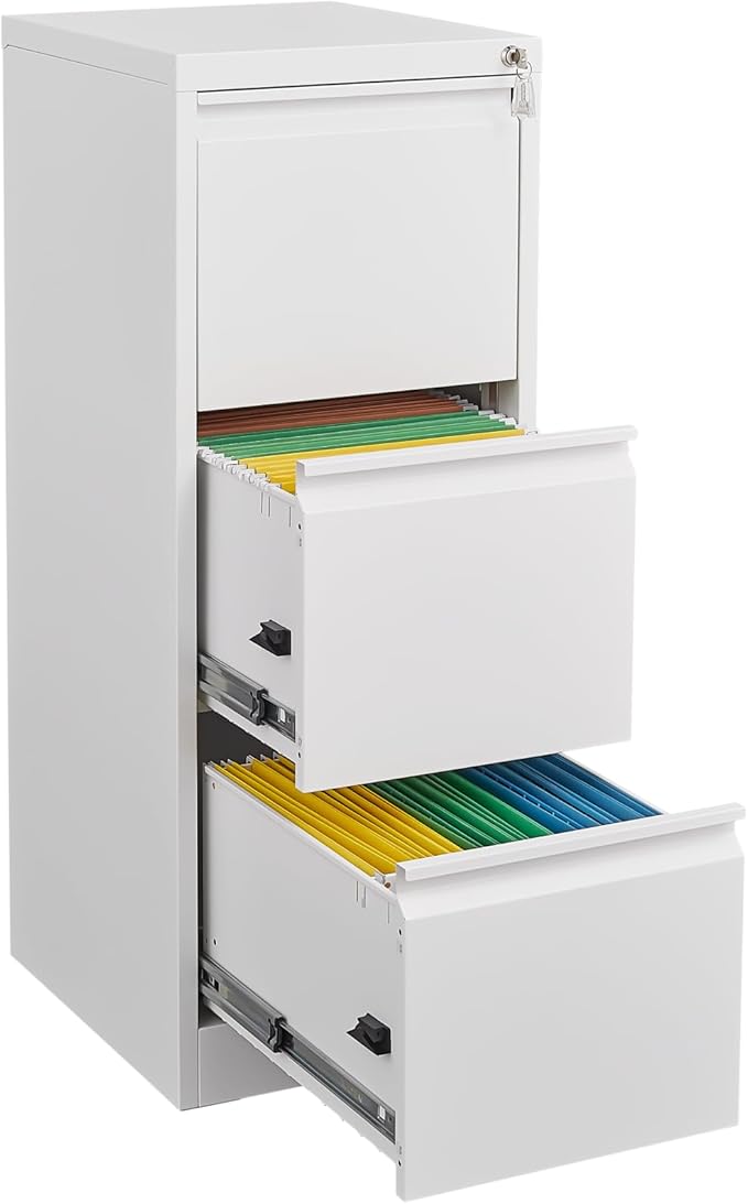 File Cabinet for Home OfficeFiling Cabinet 3 Drawer Rolling File Cabinets with Lock Small Mobile File Storage Cabinets for A4/Legal/Letter File (White)