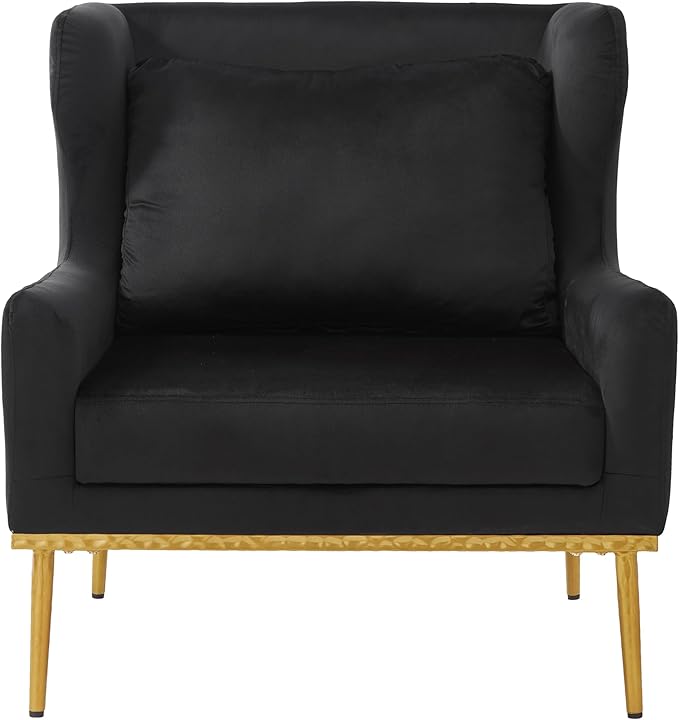Christopher Knight Home Vincenzo Reading Single Sofa Upholstered Club Chair Velvet Accent Chair Single Lounge Curved Armchair Comfort Seating Armchair Sturdy Iron Legs for Living Room Black