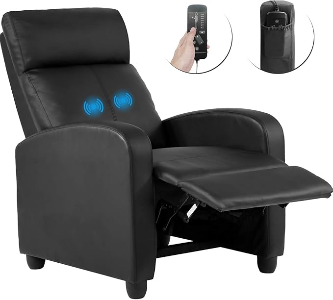 Recliner Chair for Living Room Massage Recliner Sofa Home Theater Seating Modern Reclining Chair Winback Single Sofa Reading Chair Easy Lounge with PU Leather Padded Seat Backrest (Black)