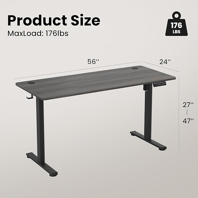Casaphoria 55 x 24 inches Electric Standing Desk Sit to Stand Desk with Memory Height Adjustment Home Office Computer Desk for Writing and Games Grey