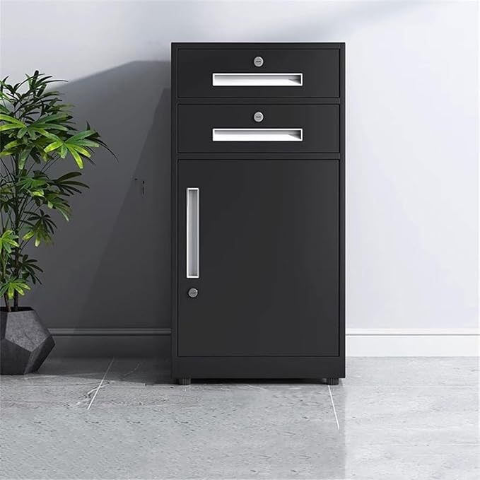 Large Capacity File Storage Cabinet Thickened Steel Office Organizer with Smooth Gliding Drawers Modern Locking Cabinet for Documents Printer Supplies (Black)