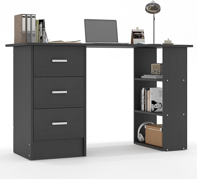 Computer Desk with DrawersStanding Desk with Storage RacksWriting Desk for Home Office or Bedroom(Black)