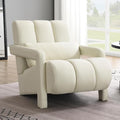 Accent Chair Modern Upholstered Armchair with Pillow Breathable Linen Fabric Comfy Reading Chair for Living Room Bedroom Small Spaces Office Study Beige