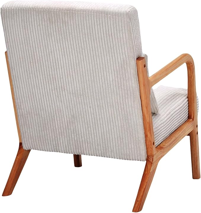 Mid-Century Modern Accent Chair with Throw Pillow Upholstered Fabric Armchair Solid Wood Frame Reading Chair for Living RoomBedroomReadingBalcony (Beige &amp Brown)