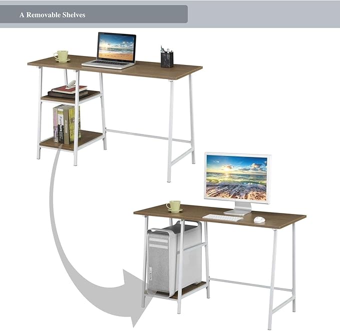 Beauty Trestle Desk Driftwood/White Modern Home Office Desk 2 Shelves Durable Particleboard &amp Metal Versatile Workspace for Any Decor Quick Assembly