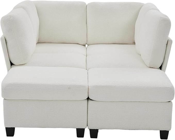 U Shaped Modular Sectional Sofa Couch with Storage Ottoman 6 Seat Convertible Upholstered Deep Seat Sofa with Chaise Lounge Comfy Cloud Couch for Living Room Beige