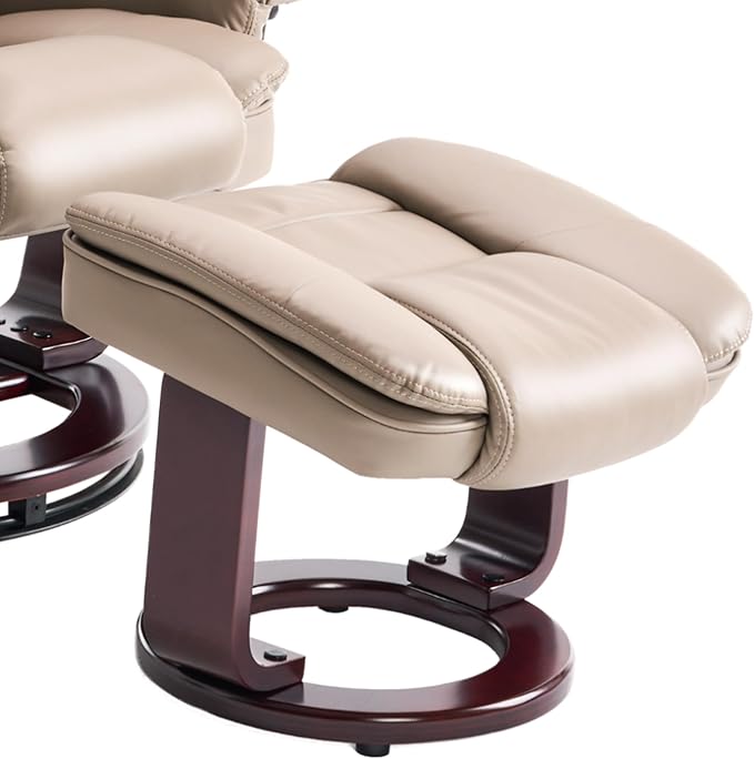 Argus Swivel Recliner with Ottoman PU Leather &amp Wood Base Reclining Chair with Footrest Ultra-Plush Double Foam for Living Room Bedroom and Office Set of 2