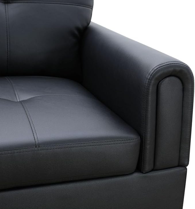 Black White L-Shaped 3-Piece Faux Leather Sofa with Storage Ottoman Set Sectional Couch Sofa Set for Living Room Office Small Space
