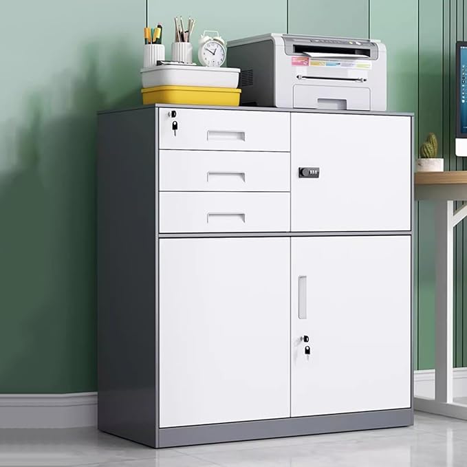 Filing Cabinet with Locking Tin Data File Cabinet Office Multi-Drawer Double Drawer Storage Cabinet Floor Short Cabinet (Color : Grey)