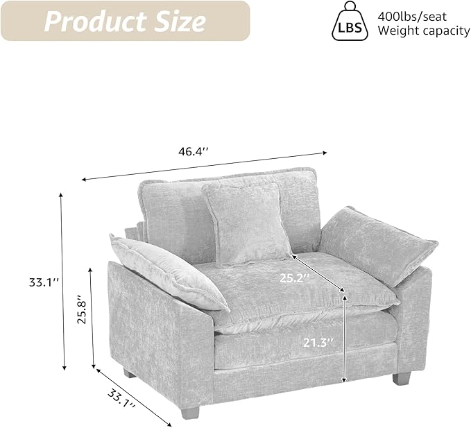 46.4 Modern Cozy Sectional Couches for Living Room Beige Chenille Comfy Cloud Couch Sectional 1 Seater Couch for Living Room Sofas para Sala U Shaped Sofas &amp Couches (Beige 1+0 Set)