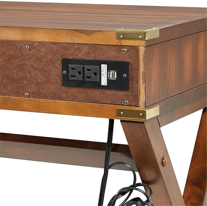 Pemberly Row 46 Writing Desk with Power Station 3 Storage Drawers Solid Wood Toasted Wheat Brown Finish Vintage-Inspired Home Office Desk 46.25 W x 20.25 D x 30.31 H