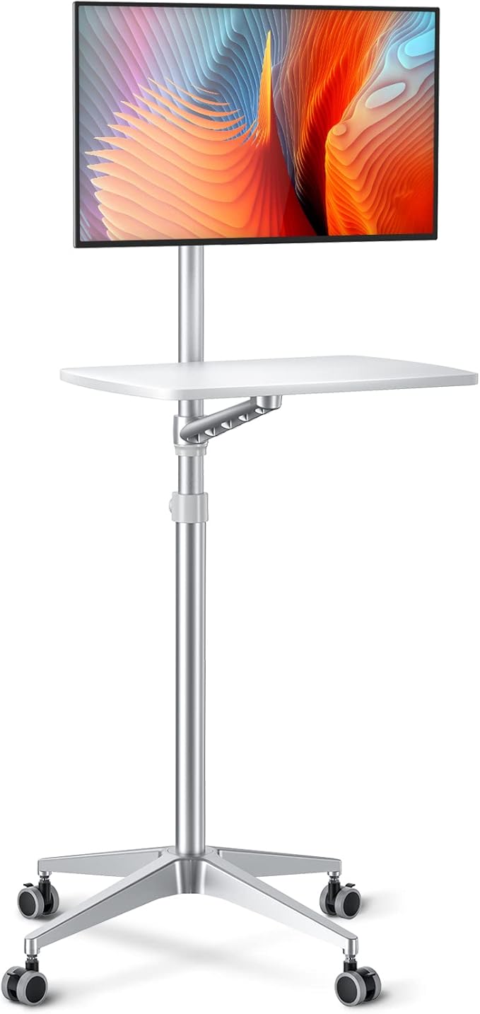 viozon Mobile DeskMobile WorkstationMulitiuse Rolling Laptop Floor Stand34-48.6 Height AdjustableCompatible with 17-27Monitor&amp12-17Laptop21×14 Desk BoardMaxload 17.6lbs4 Lockable Wh