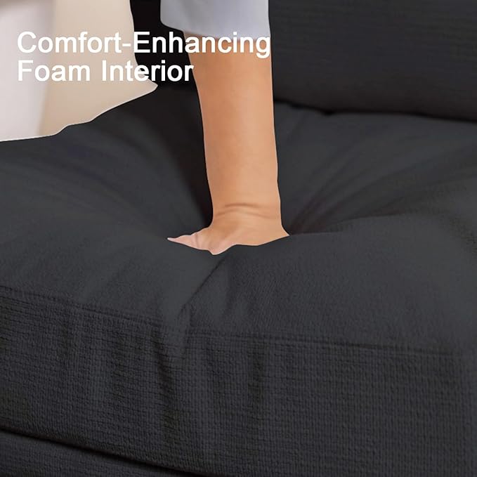 Accent Chair Set of 2Mid Century Modern Armchair for Living RoomBedroomOfficeLounge Comfy Chenille Upholstered Soft Removable Washable Cushions and PillowsMetal Wood-Grain Armrest Legs2PCSBlack