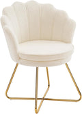 Furnimart Vanity Chair with Back Shell Accent Chair for Living Room Criss Cross Chair with Gold Legs Makeup Chair for Bedroom Desk Chair no Wheels Faux Fur White