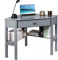 RELAX4LIFE Corner Computer Desk Triangle with Drawer and Shelves Stable Laptop PC Table Home Office Writing Desk Study Workstation Desk (Gray)
