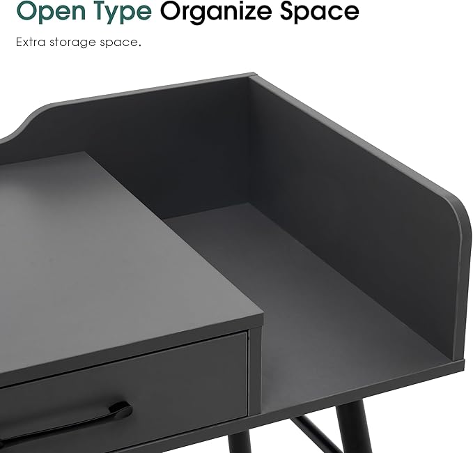 ivinta Computer Desk 47 Modern Home Office Table with Storage Laptop PC Writing Desk with 2 Drawers for Small Spaces Living Room Bedroom Study Room 7155 (Dark Grey)