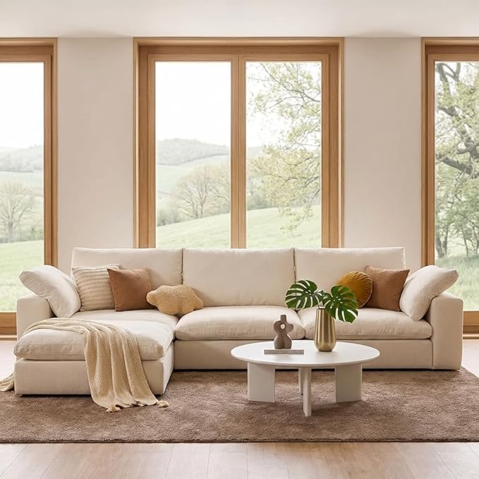 Cloud Modular Sectional Sofa Oversized Cloud Couch with Deep Seat Modern Comfy Couches with Washable Cover Easy Assembly Sectional Couches for Living Room- 3 Seater with Ottoman 110.2