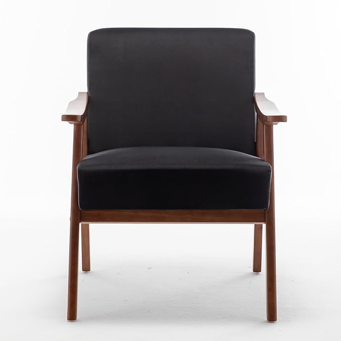 Mid Century Modern Accent Chair with Microfiber Upholstery and Solid Wood Frame Ideal for Living Room Bedroom Office Coffee Shops and Hotel Black