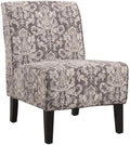 Atlin Designs Accent Fabric Slipper Chair Gray Damask Jacquard Upholstery Button Tufted 33 H x 22.5 W x 30 D Black Finish Hardwood Frame Comfortable Living Room or Bedroom Accent Seating
