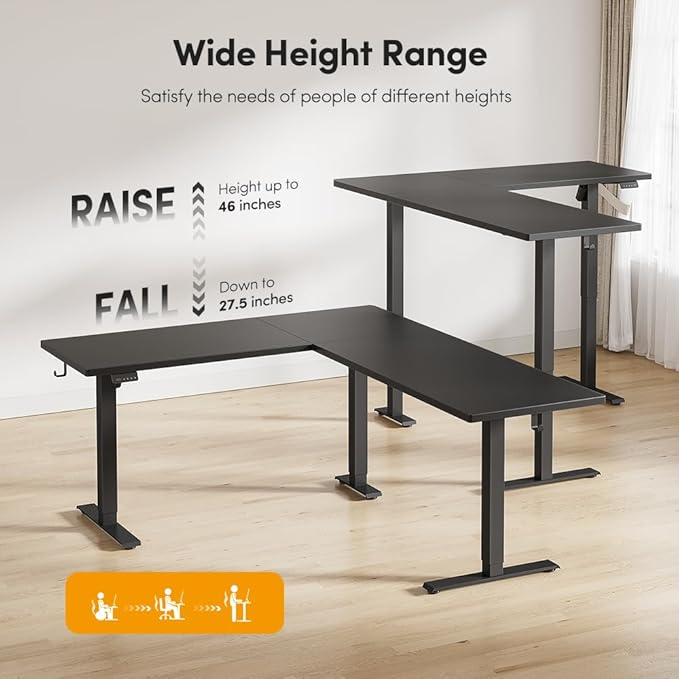 Cubiker 75 * 63 L Shaped Standing Desk Reversible Corner Standing Desk Suitable for Home Office Black