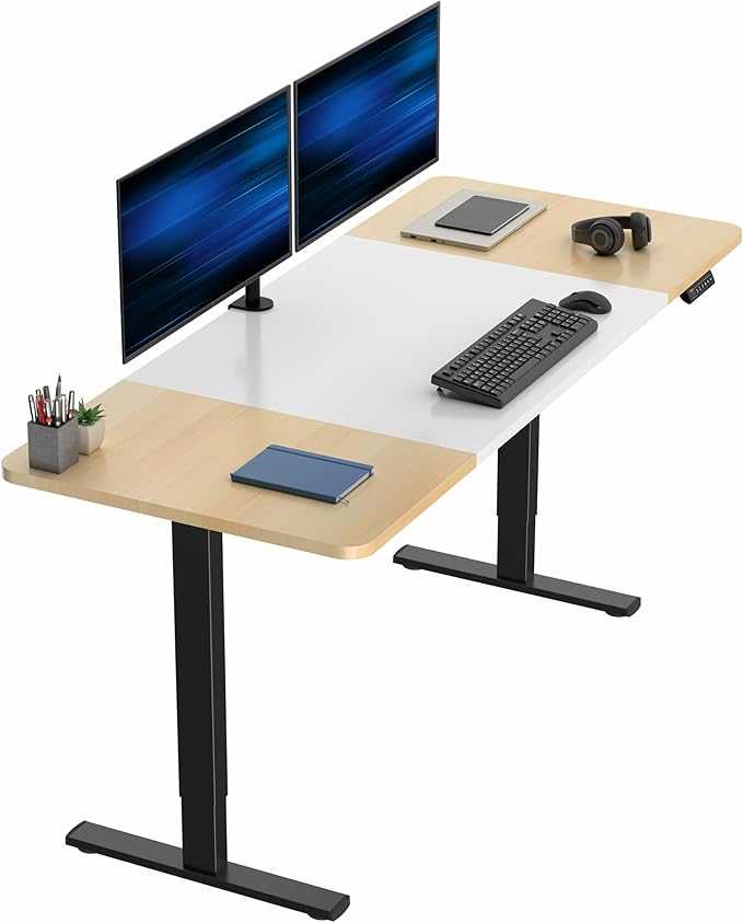 VIVO Electric 71 x 30 in Standing Desk Memory Height Adjustment 1B Series Holds 220 lbs White and Light Wood Top Black Frame DESK-KIT-1B7WC