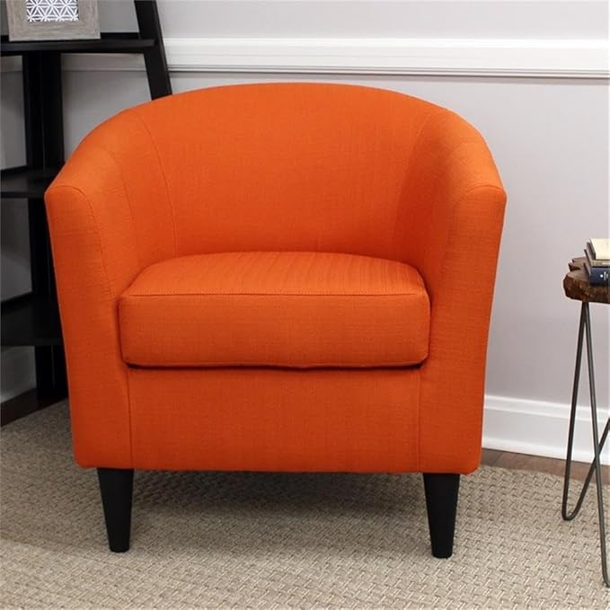 Pemberly Row Traditional Fabric Club Chair 17.5 Seat Height Polyester Upholstery Orange Finish Durable Construction Padded Seat Accent Chair for Living Room or Bedroom