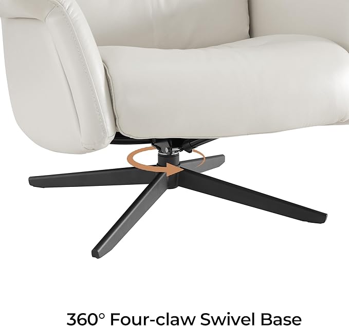 CHITA Genuine Leather Self-Weight Reclining Swivel Chair with Adjustable Headrest and Ottoman for Living Room Office Light Grey