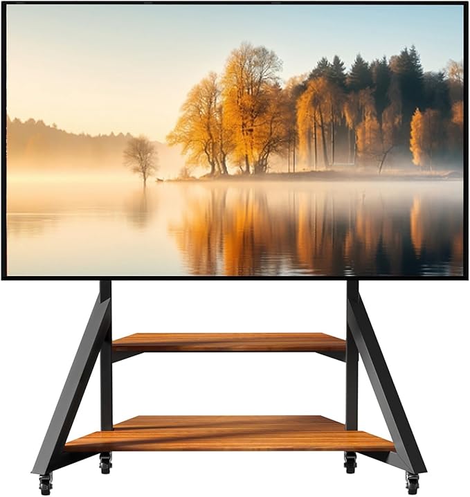 Floor TV Stand for 65-100 Inch TVsAdjustable Heights TV Mount Stands with Large Wood Shelf and WheelsModern Living Room Rolling TV Stand Up to 220 lbsVESA 800x600mmWalnut(VC-Z1188)