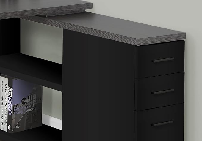 Computer Desk Home Office Corner Left Right Set-up Storage Drawers L Shape Work Laptop Black and Grey Laminate Black Metal Contemporary Modern