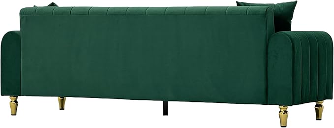 Modern 3-Seaters Velvet Sofa Upholstered Couch with Pillows and Gold Metal Legs for Living Room Office Apartment (Green)