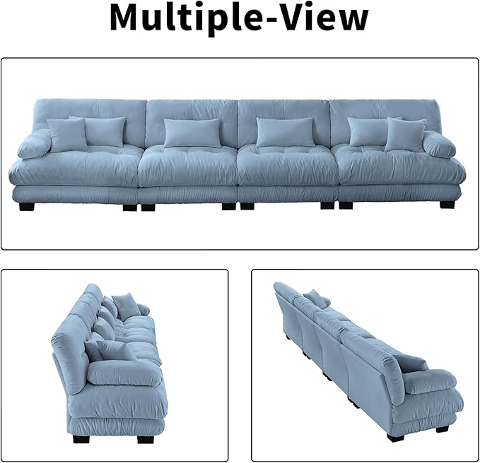 173.2 Oversized Modular Sectional Sofa 4 Seater Blue Large Sectional Couches for Living Room Chenille Fabric Sofa Set Cloud Couches Deep Seat Modern Sofas para Sala