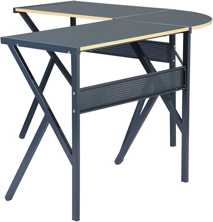 L Shaped Desk Corner Computer Desk Space Saving Multifunctional Home Office Desk Writing Workstation Study Desk with Round Corner (Dark Grey)