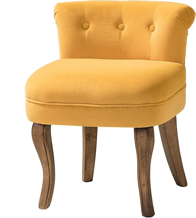 Modern Velvet Vanity Chair with with Solid Wood Legs Upholstered Vanity Stool with Low Back Small Makeup Chair Home Decor for Bedroom Living Room Dressing Table Women Girls