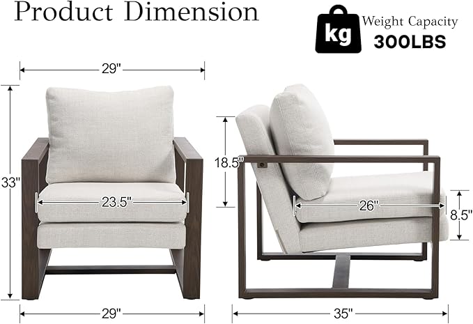 CIMOTA Modern Mid Century Accent Chairs Set of 2 Comfy Armchairs with 8.5 Thick Cushion &amp Armrests Upholstered Reading Lounge Chairs with Walnut Frame for Living Room Bedroom Office Beige
