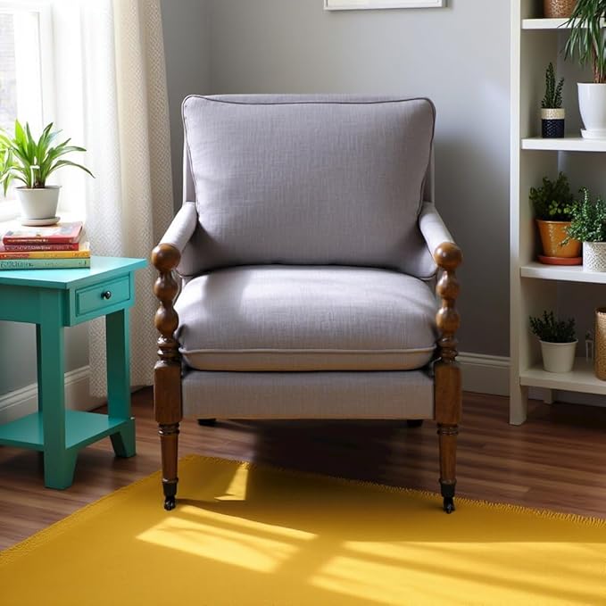 Beige Upholstered Accent Chair with Casters Perfect Armchair for Living Room Small Living Room Chair Stylish and Comfortable Arm Chairs