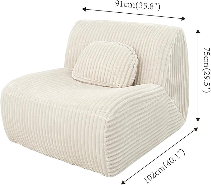 Lounge Chair with Pillow Single Sofa Indoor Couch for Bedroom Game Living Room Lazy Floor Sofa Reading Chair Armless Chair No Assembly Required High Resilience Foam Beige