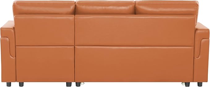 Naomi Home 85 in. Convertible Sofa with Storage Reversible L Shape Sofa Couch with Chaise Comfy Couches for Living Room Caramel/Air Leather
