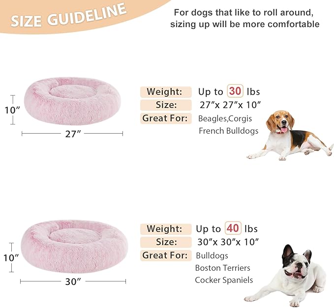 WNPETHOME Calming Dog Bed &amp Cat Bed Donut Faux Fur Self-Warming Donut Cuddler Comfortable Round Plush Pet Beds (27 x 27 x 8 Inch Light Pink)