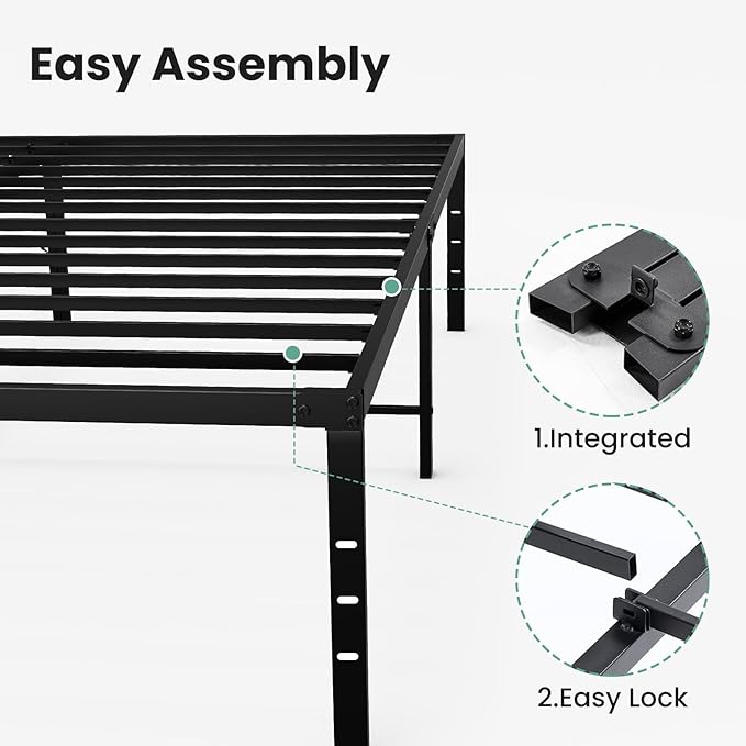 Sweetcrispy Full Size 18 Inch Platform Bed Frame Heavy Duty Metal Foundation Frame Noise-Free Sturdy Steel Slats Underbed Storage No Box Spring Needed Quick Setup