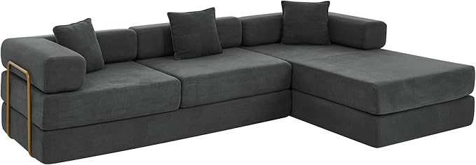 HANXIN 108 Modular Sectional Sofa Futon Convertible Sofa BedOversized Corduroy Boneless Couch for Living RoomFloor Loveseat Sleeper with Pull Out BedFree CombinationNo Assembly Required (Grey)