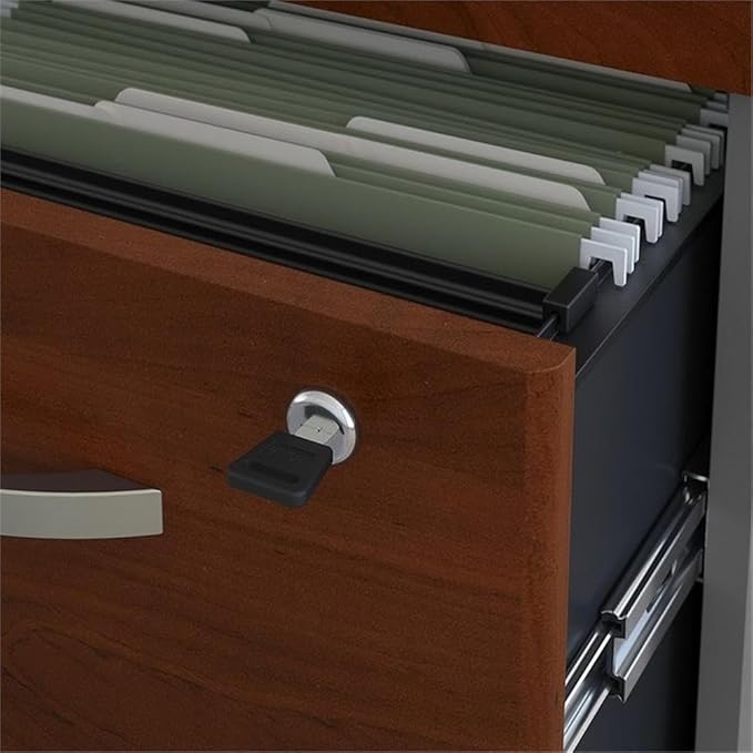 Scranton &amp Co Mobile Pedestal Filing Cabinet Hansen Cherry Finish 3 Drawer Engineered Wood with Laminate Locking Bottom Drawers Smooth Ball Bearing Slides Compact Office Storage Solution
