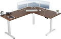 VIVO Corner Standing Desk 63 x 55 inch Reversible L-Shaped Workstation Electric Height Adjustment Home Office and Reception Rooms Dark Walnut Table Top White Frame DESK-E3CTWD