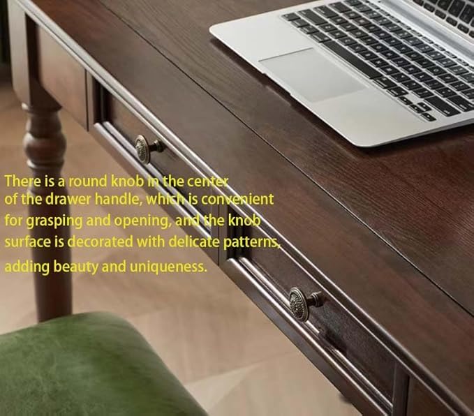 Solid Wood Computer Writing Desk with Drawers 47” Home Office Desks with Round Table Legs for Home Den Room or Workspace (Walnut)