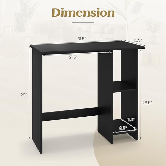 Tangkula Computer Desk with Storage Shelves Modern Small Writing Desk with Adjustable Shelf Space Saving Laptop PC Desk with Anti-Toppling Kit Wooden Kid’s Study Desk (Black)