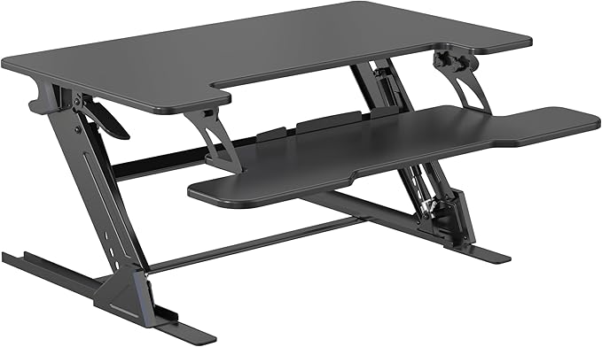 Standing Desk Converter 36 x 24 Inches - Height Adjustable Sit to Stand Riser with Keyboard Tray Ergonomic Workstation for Home Office Black