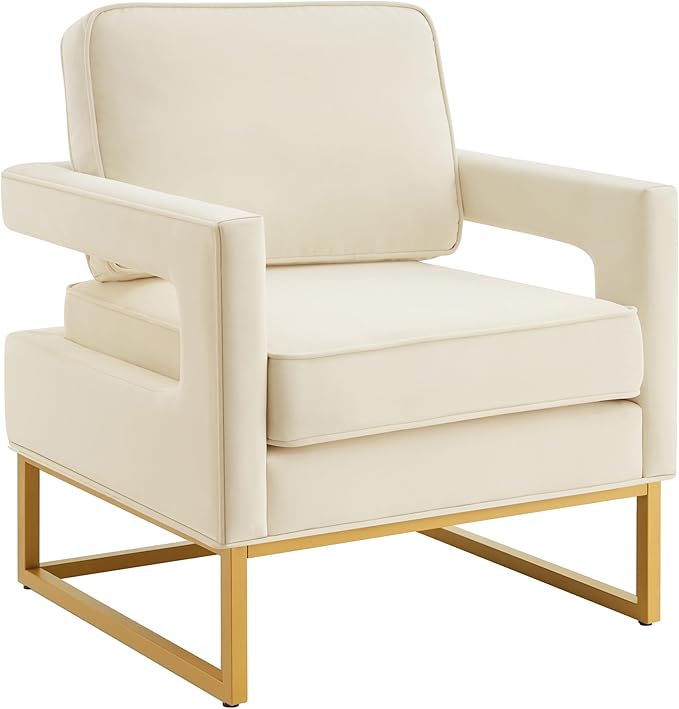 Velvet Lazy Chair Accent Reading Chair Cozy Lounge Chair with Armrest Leisure Mid-Century Modern Chair Arm Chair for Living Room Bedroom Dorm Cream
