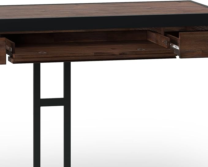 SIMPLIHOME Erina Desk - 48 Inch Wide Solid Acacia Wood and Metal Writing Desk in Distressed Charcoal Brown Modern Industrial Home Office Computer Table with 2 Drawers and Flip-Down Keyboard Tray