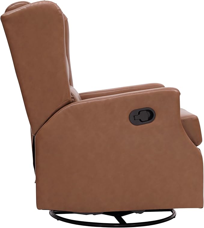Flash Furniture Omma Swivel Glider Rocking Recliner Manual Wingback Recliner with 360 Degree Swivel for Living Room Bedroom or Nursery Cognac LeatherSoft