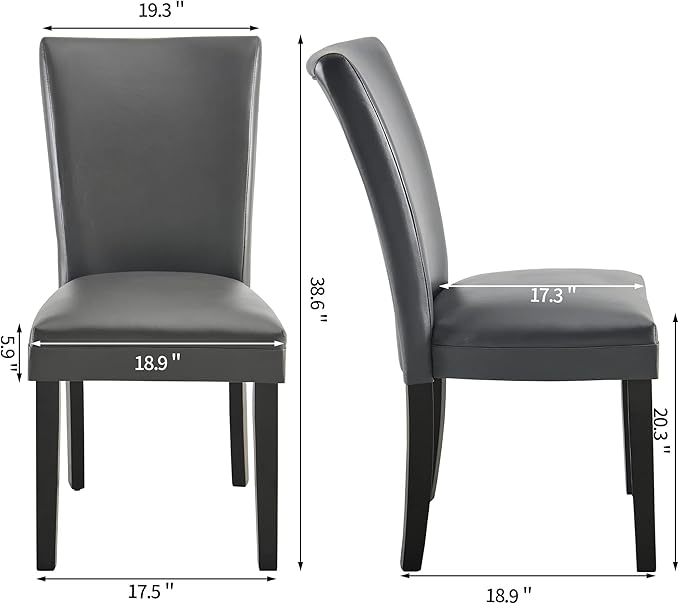 MODERION Set of 2 Dinning Chairs with Solid Wood Leg Upholstered Kitchen Chairs with Leather PU Skin Accent Chairs with High Back Simple Office ChairsHolds 300 LbsEasy Assembly Grey CY1331GY