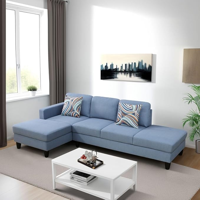 L Shape 2-Piece Home Modular Sectional Sofa Comfy Cozy Corner Sofas Small Fabric Couch with Pillow for Modern Living Room/Bedroom/Office/Apartment Grayish-Blue Calico